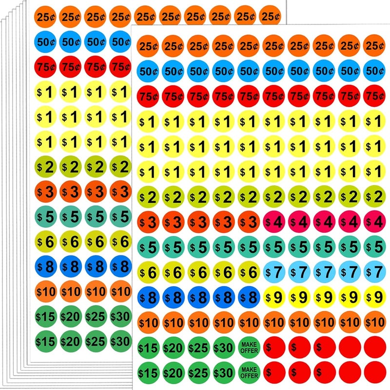 Darfukei Removable Garage Sale Price Stickers, 2800 PCS 3/4 Inch Price Stickers for Yard Sales, Flea Markets, County Fairs & Retail Use, Pricemarker Labels, Colours Round Price Tags - Image 1